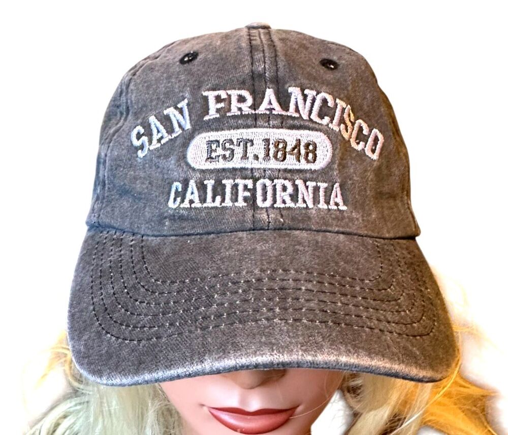 embroidered baseball cap San Francisco est 1848 California distressed Gray